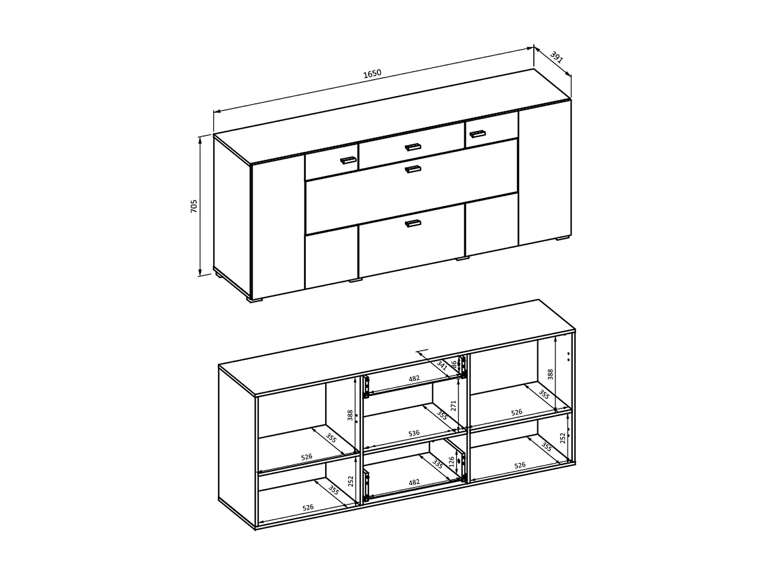 Akram 3-deurs dressoir met 2 laden Wengé en zwart hout