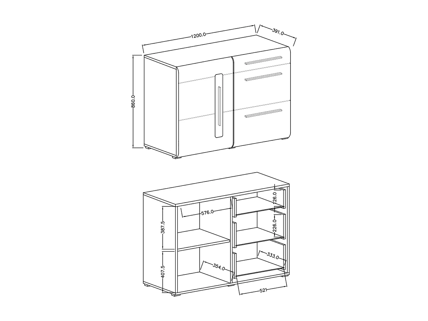 Bufé 1 puerta 3 cajones Louis Madera