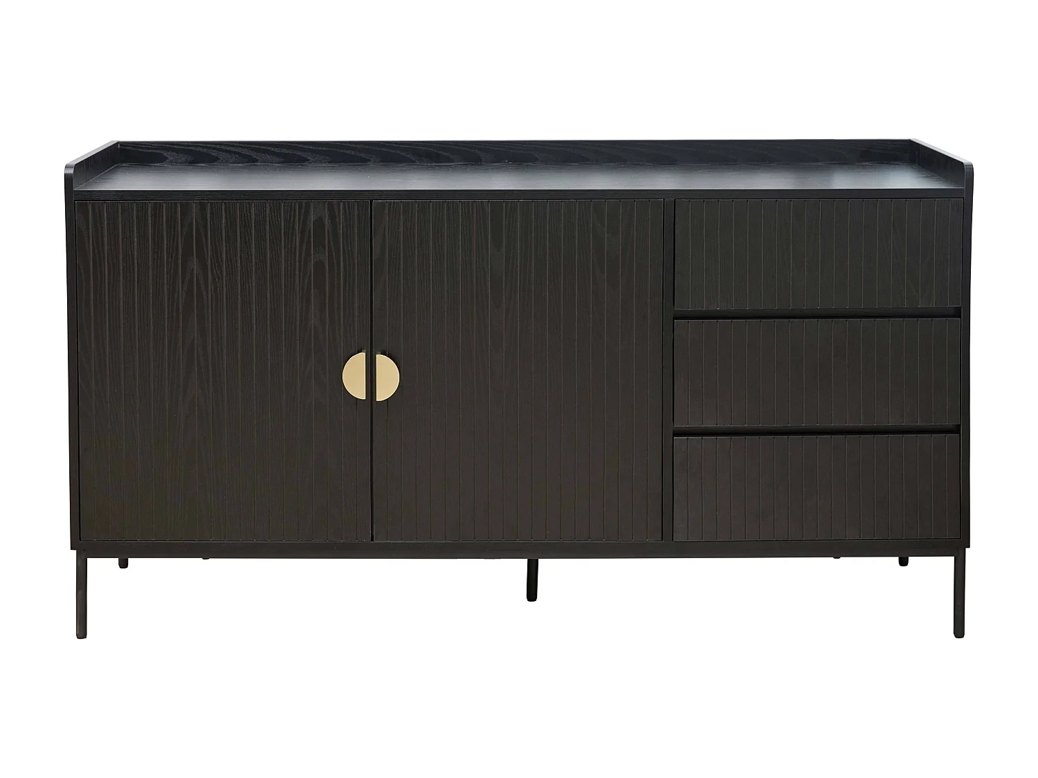 Buffet 2 portes et 3 tiroirs en acier et MDF décor mélaminé noir