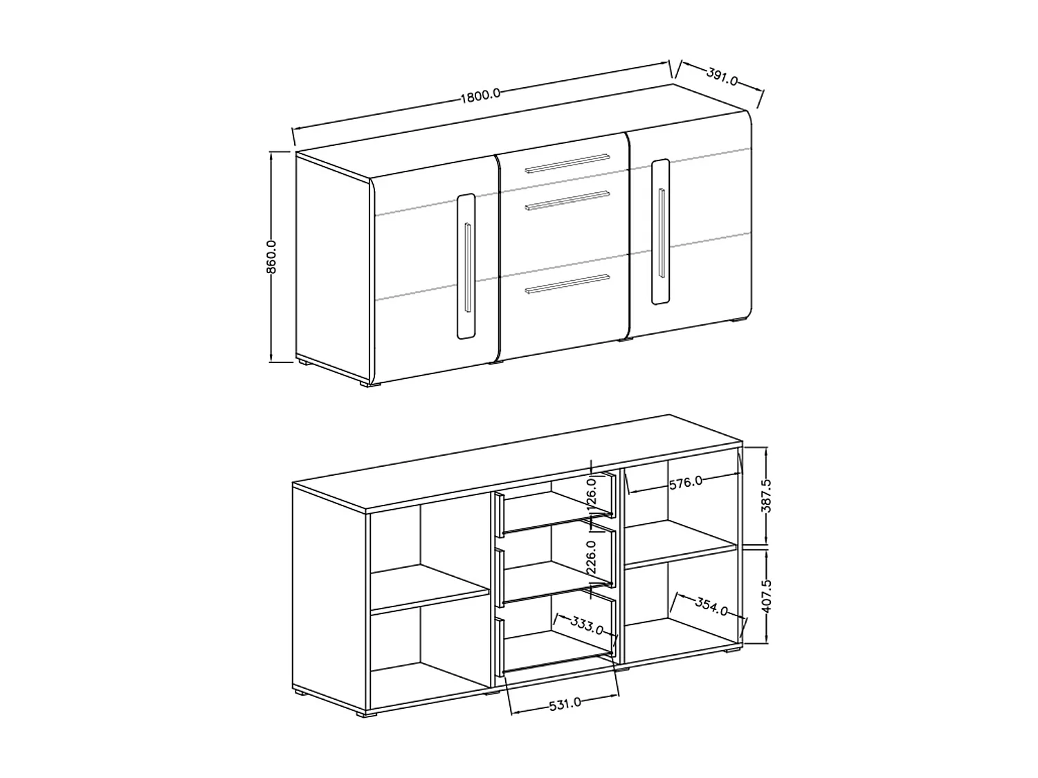 Buffet 2 portes 3 tiroirs Louis Bois