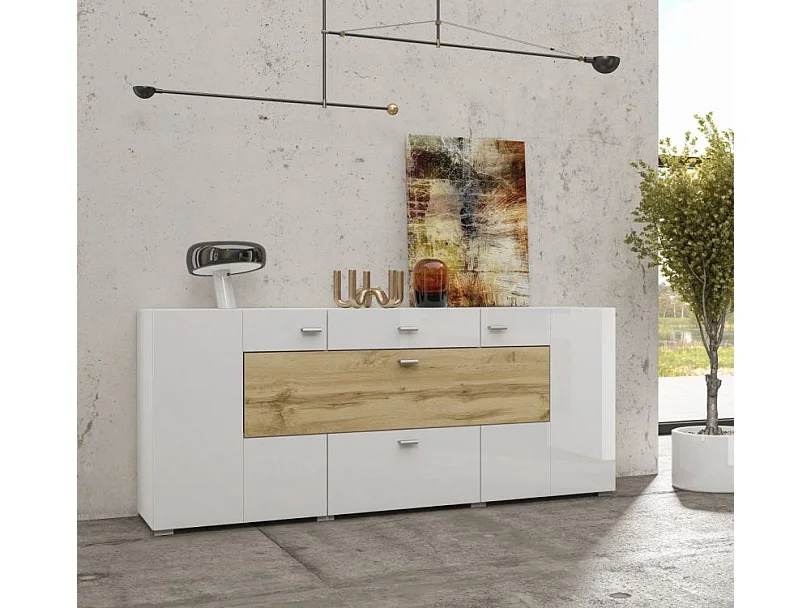 Akram Wit en Hout 3-deurs 2-lades dressoir