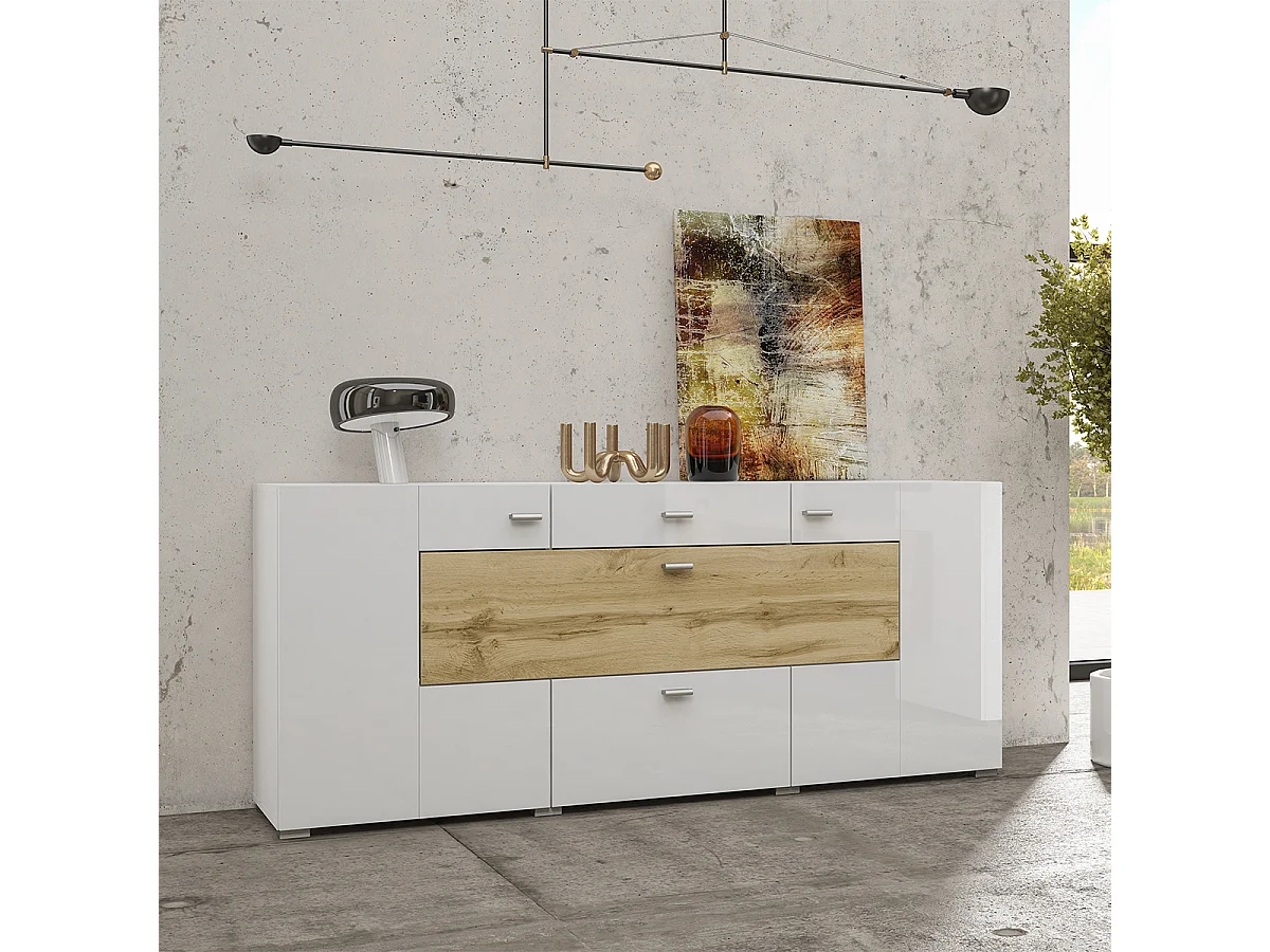 Akram Wit en Hout 3-deurs 2-lades dressoir