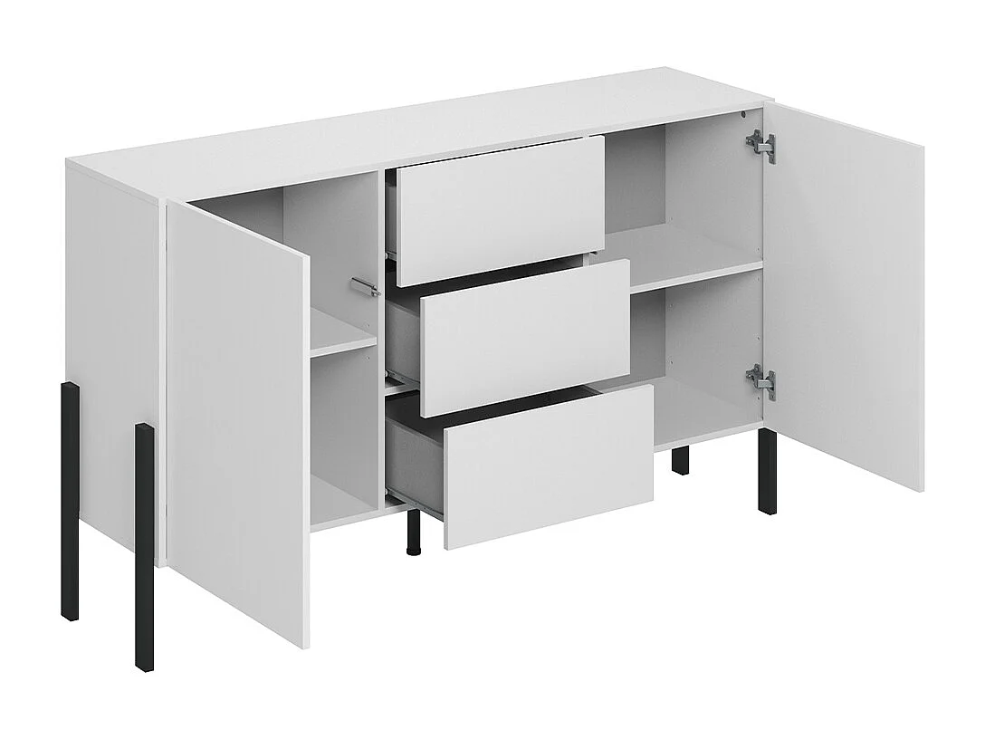 Buffet 2 ante 3 cassetti Bérénice bianco opaco e nero 90cm