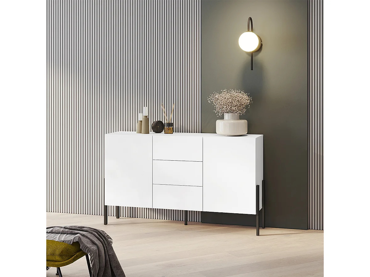 Buffet 2 ante 3 cassetti Bérénice bianco opaco e nero 90cm