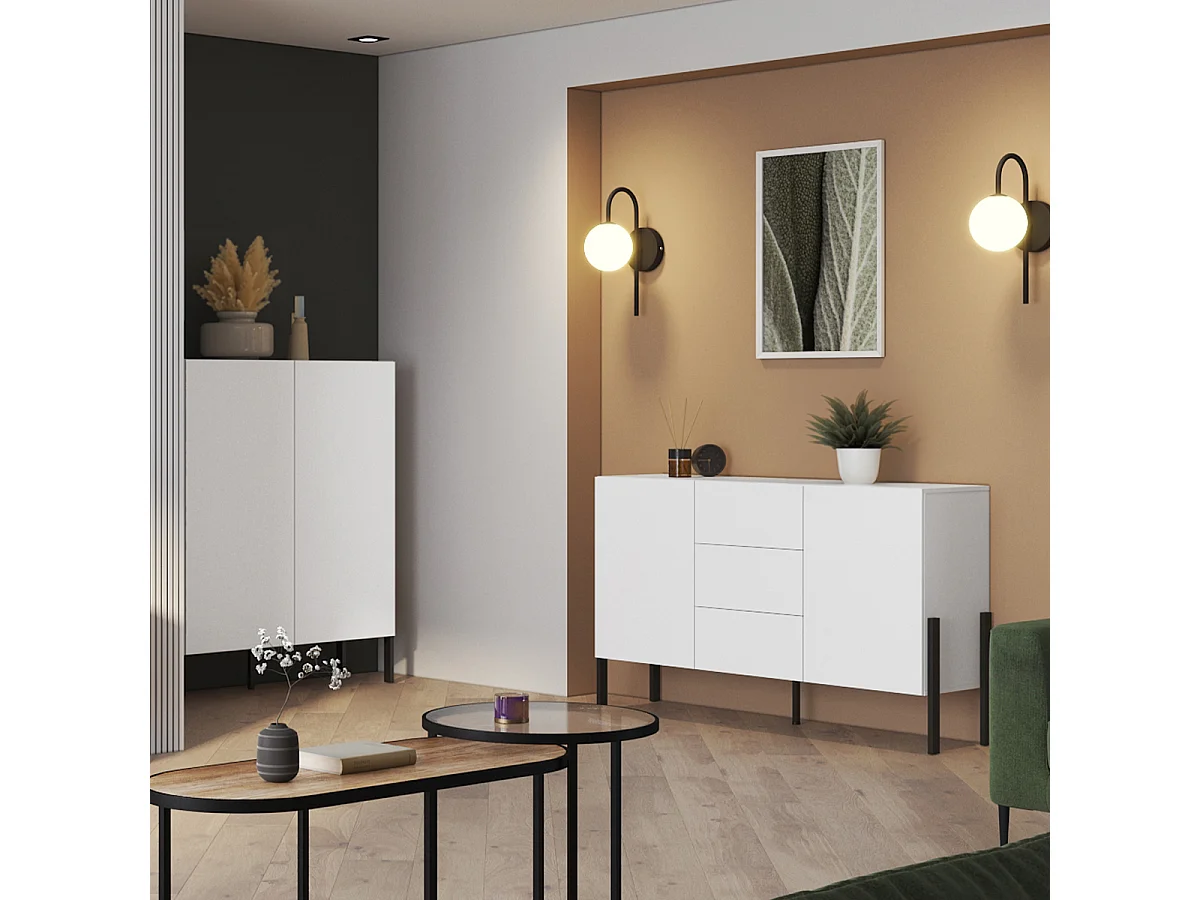 Buffet 2 portes 3 tiroirs Bérénice Blanc