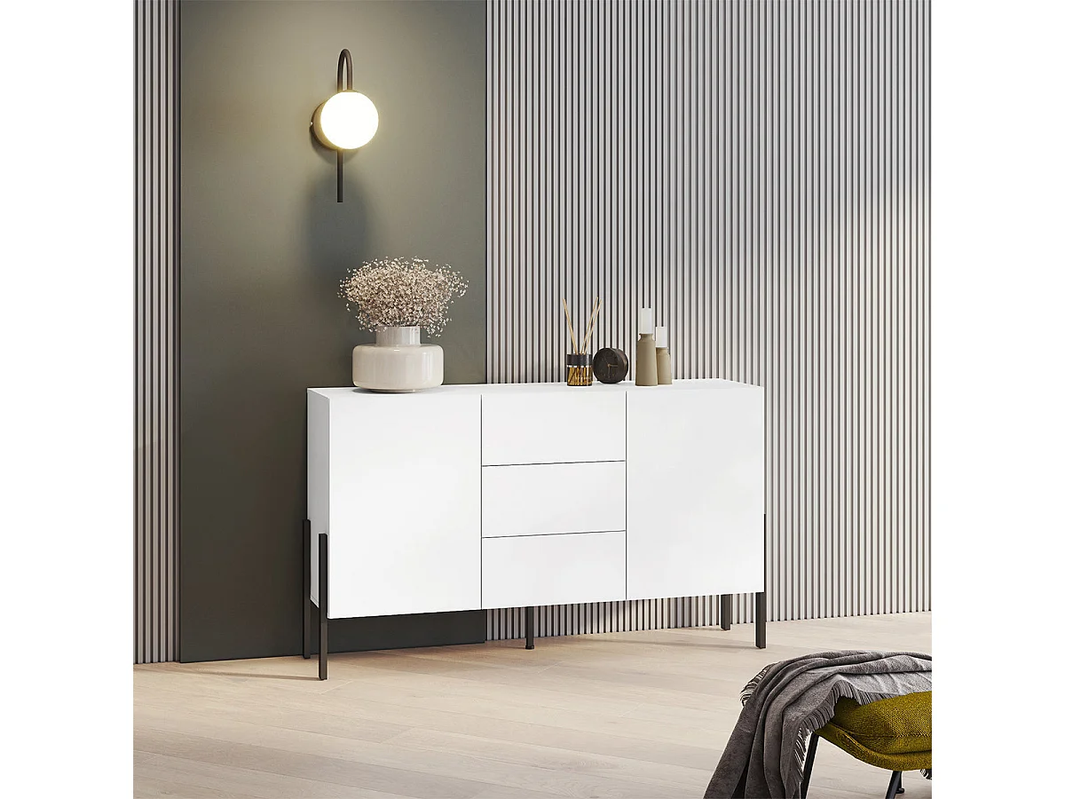 Buffet 2 portes 3 tiroirs Bérénice Blanc