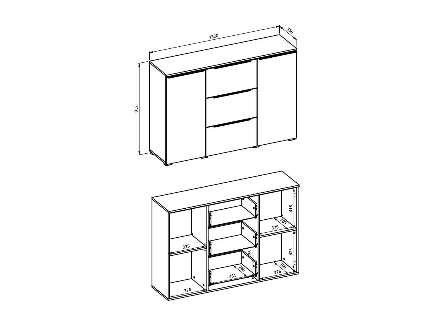 Buffet 2 portes 3 tiroirs Jacob Bois