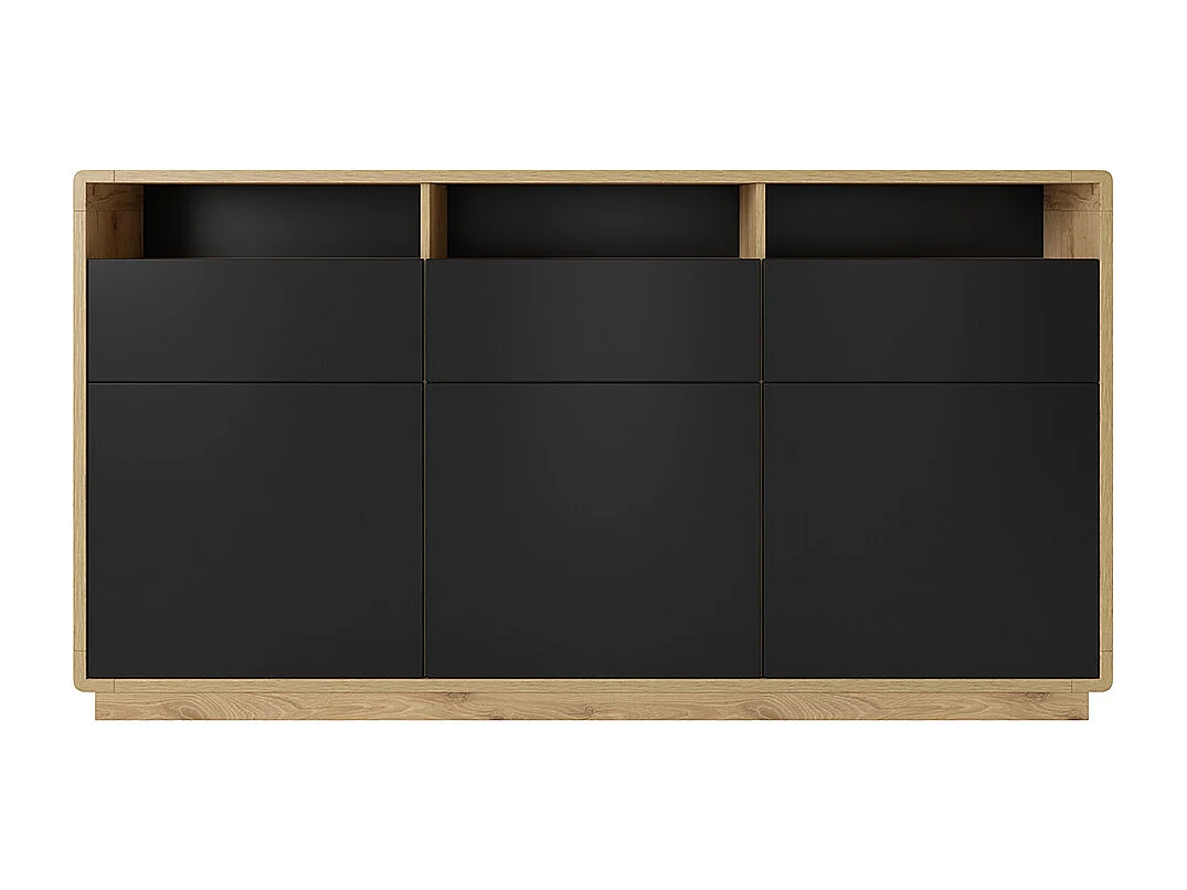 Buffet 3 portes 3 tiroirs Raven Noir et Bois