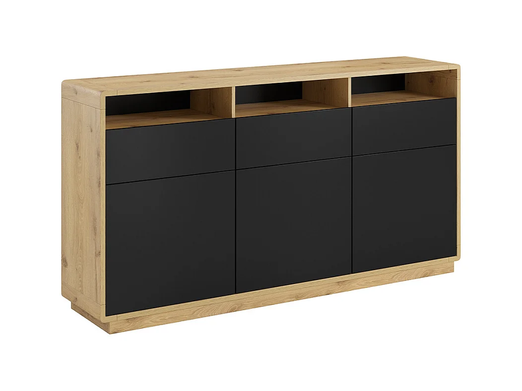 Buffet 3 portes 3 tiroirs Raven Noir et Bois