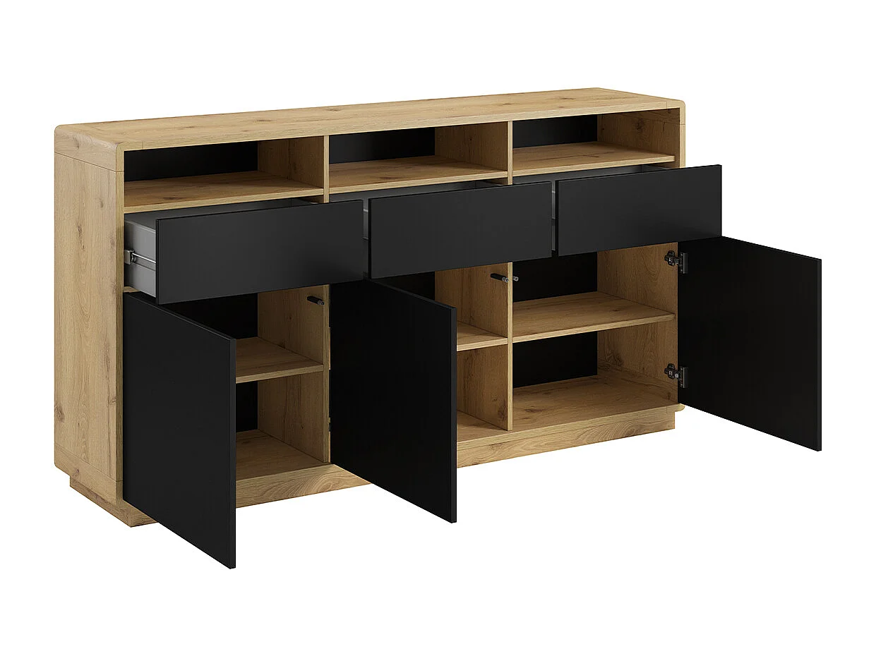 Raven Zwart en Hout 3-deurs dressoir met 3 laden