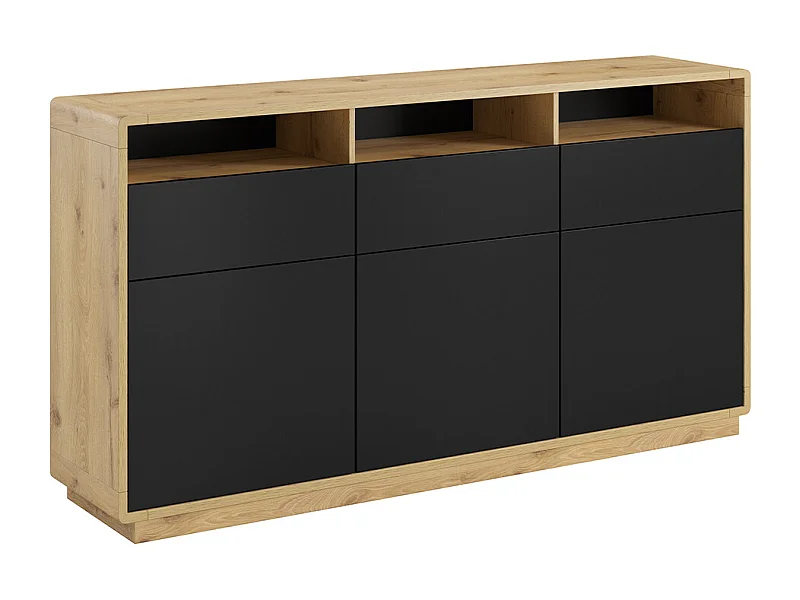 Raven Zwart en Hout 3-deurs dressoir met 3 laden