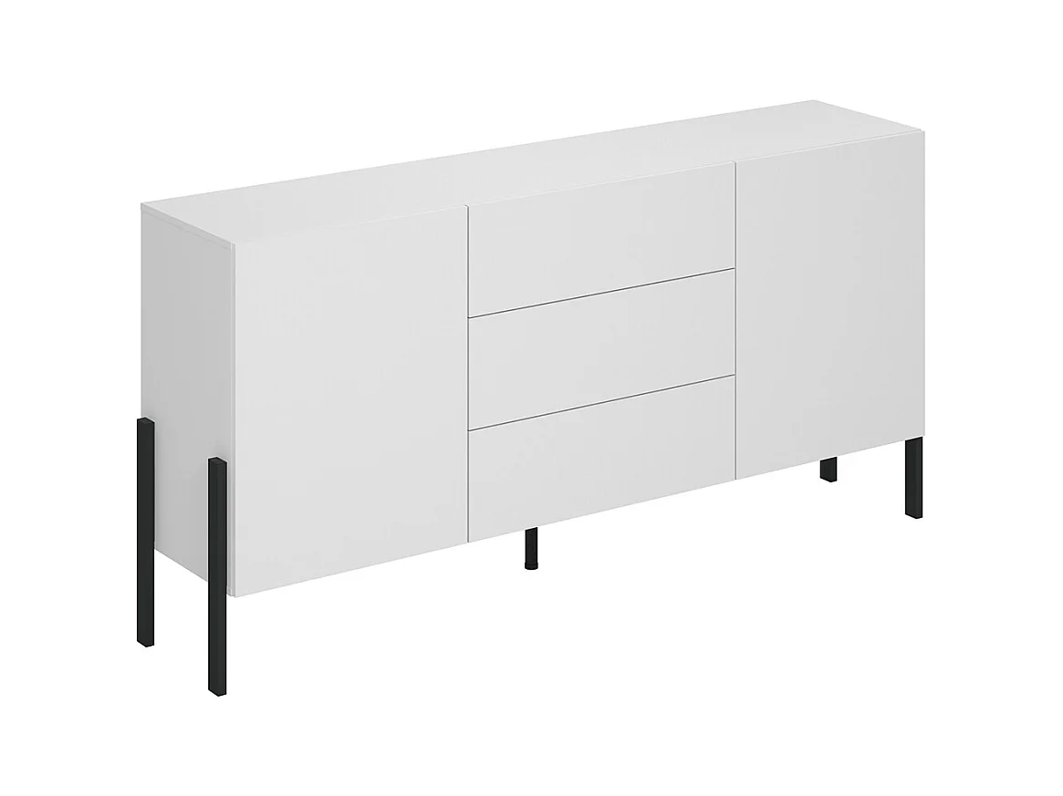 Buffet long 2 portes 3 tiroirs Bérénice Blanc