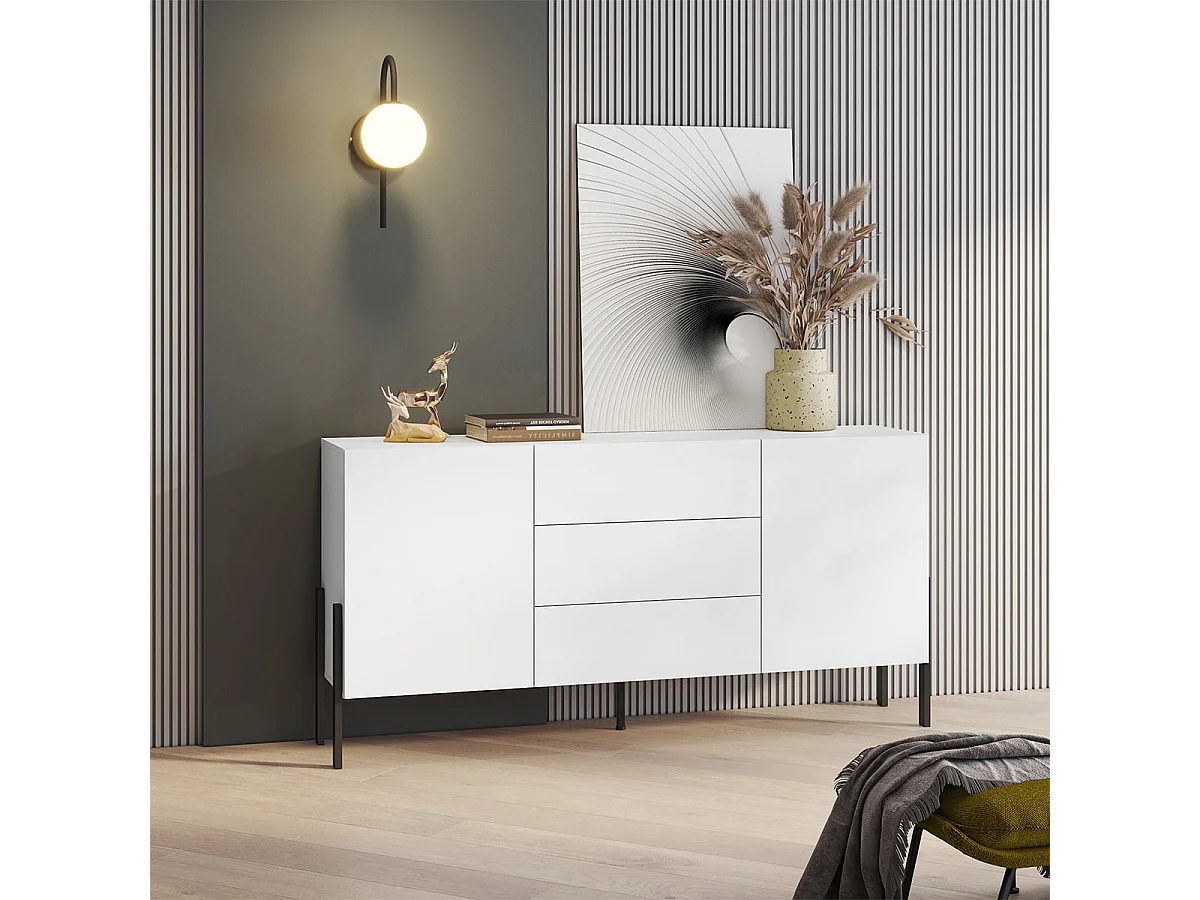 2-door 3-drawer long sideboard Berenice White