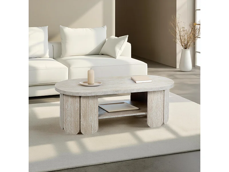 Table basse en MDF effet bois blanc