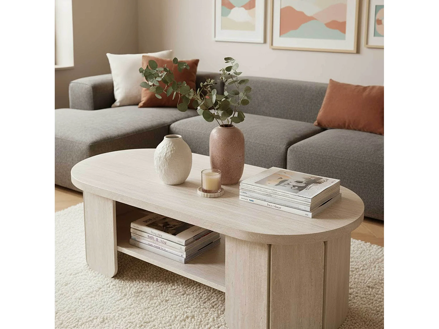 Table basse en MDF effet bois blanc