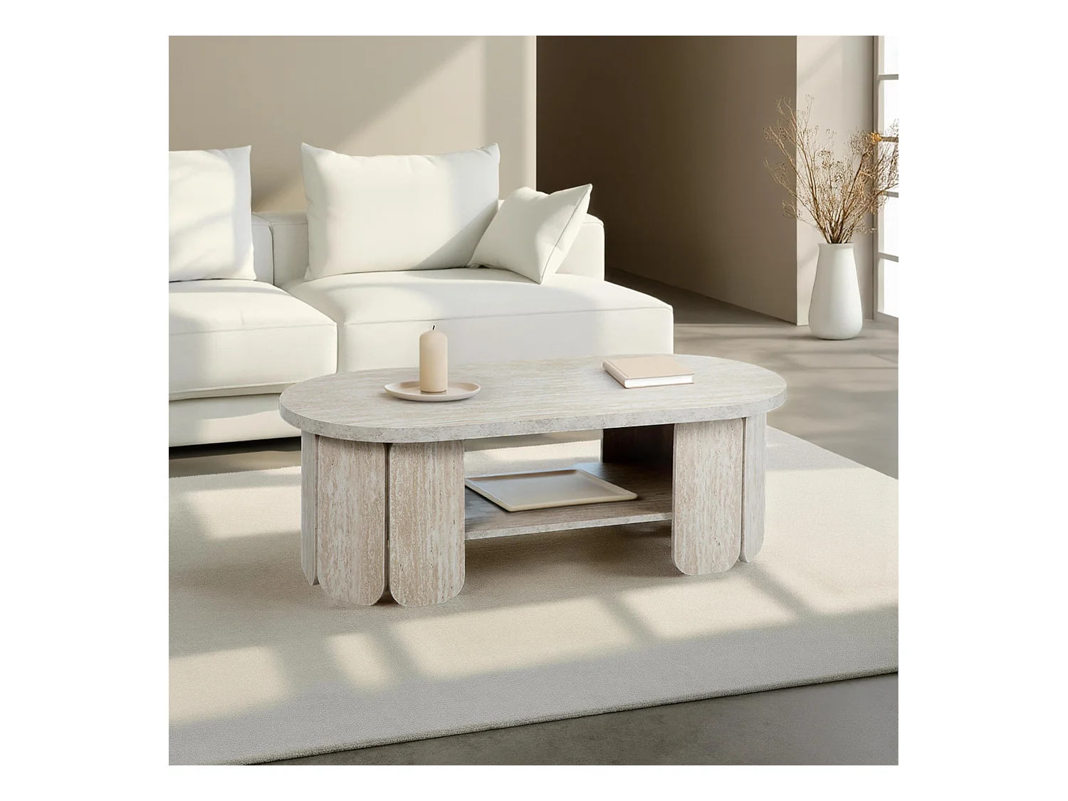 Table basse en MDF effet bois blanc