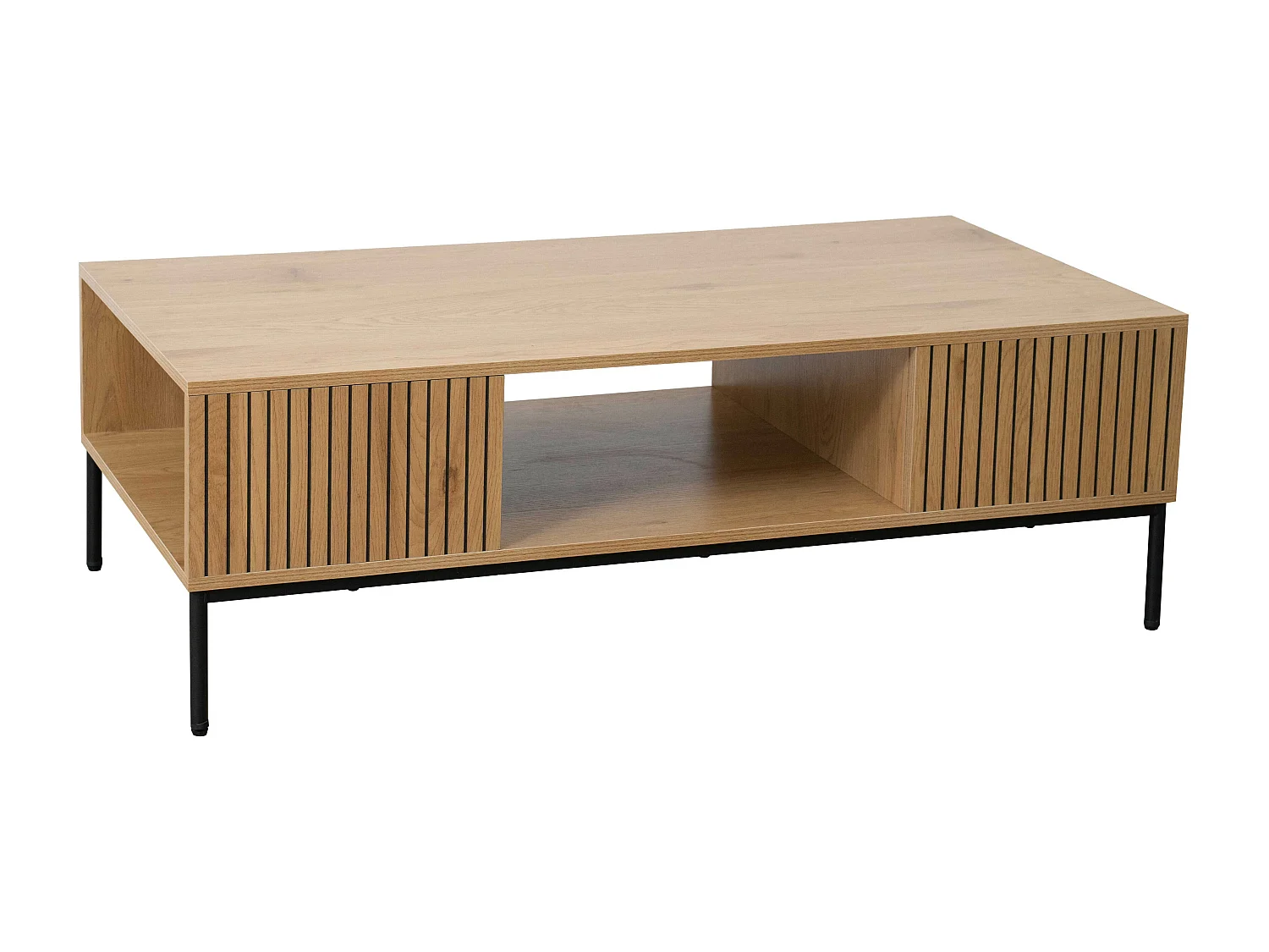 Table basse en acier et MDF décor mélaminé 120 cm beige