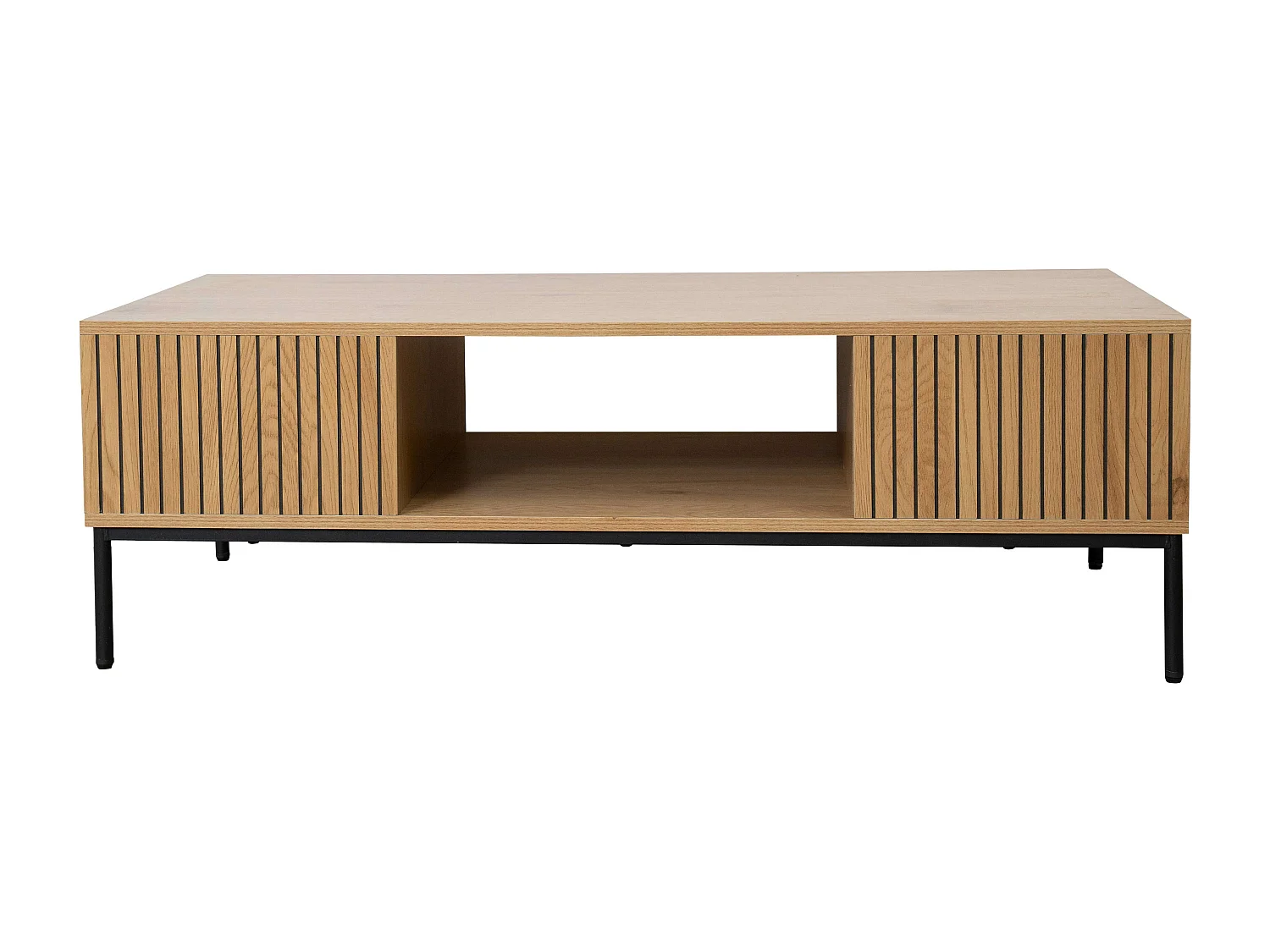 Table basse en acier et MDF décor mélaminé 120 cm beige