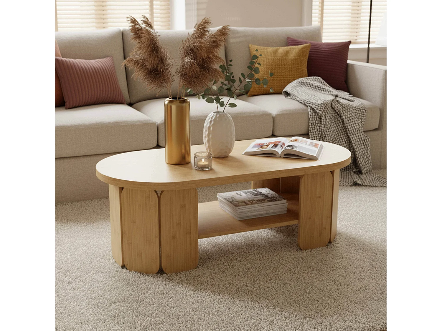 Salontafel van MDF met melamine-effect in beige hout