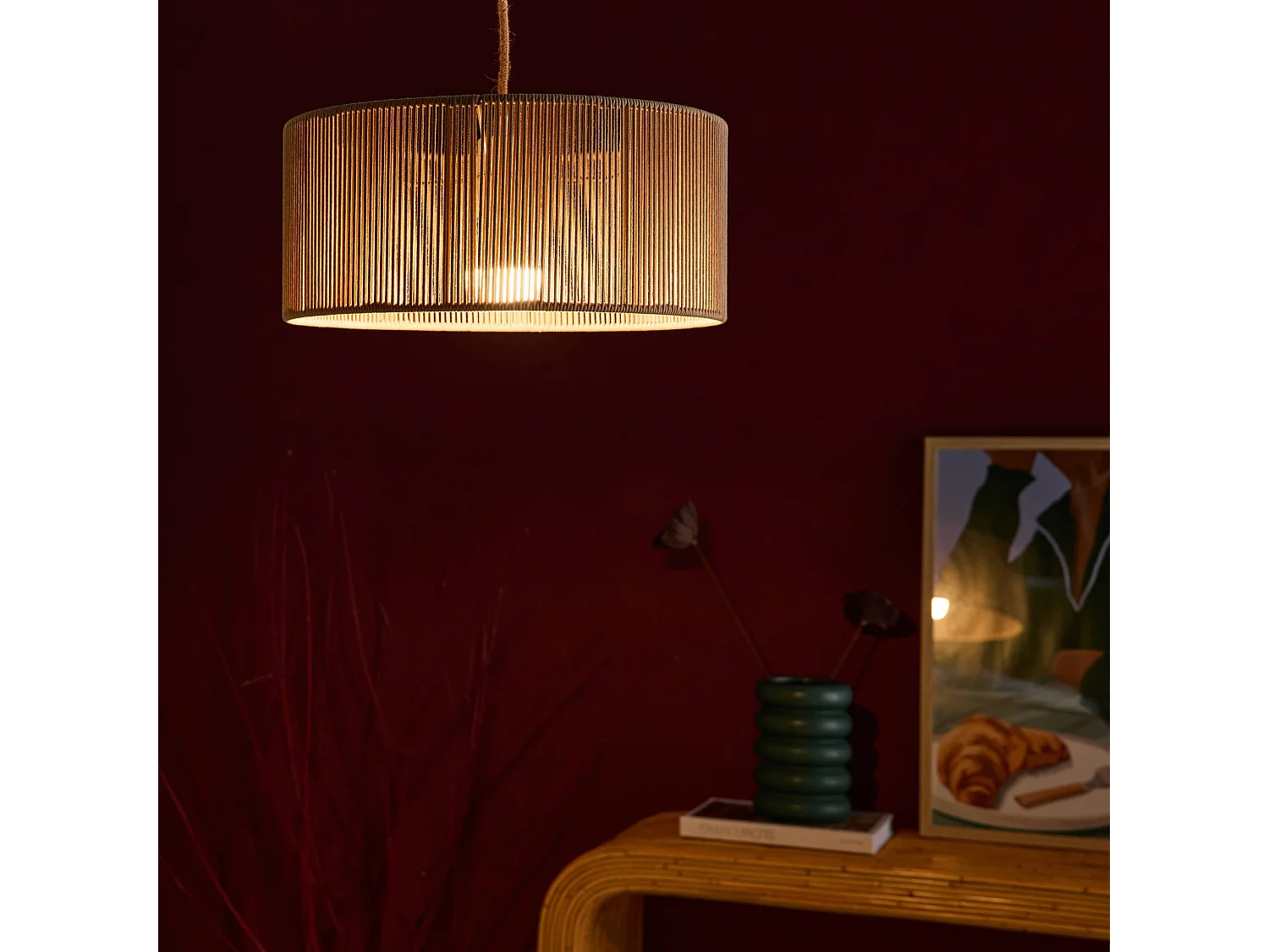 Lámpara colgante de techo con cáñamo , 40cm natural