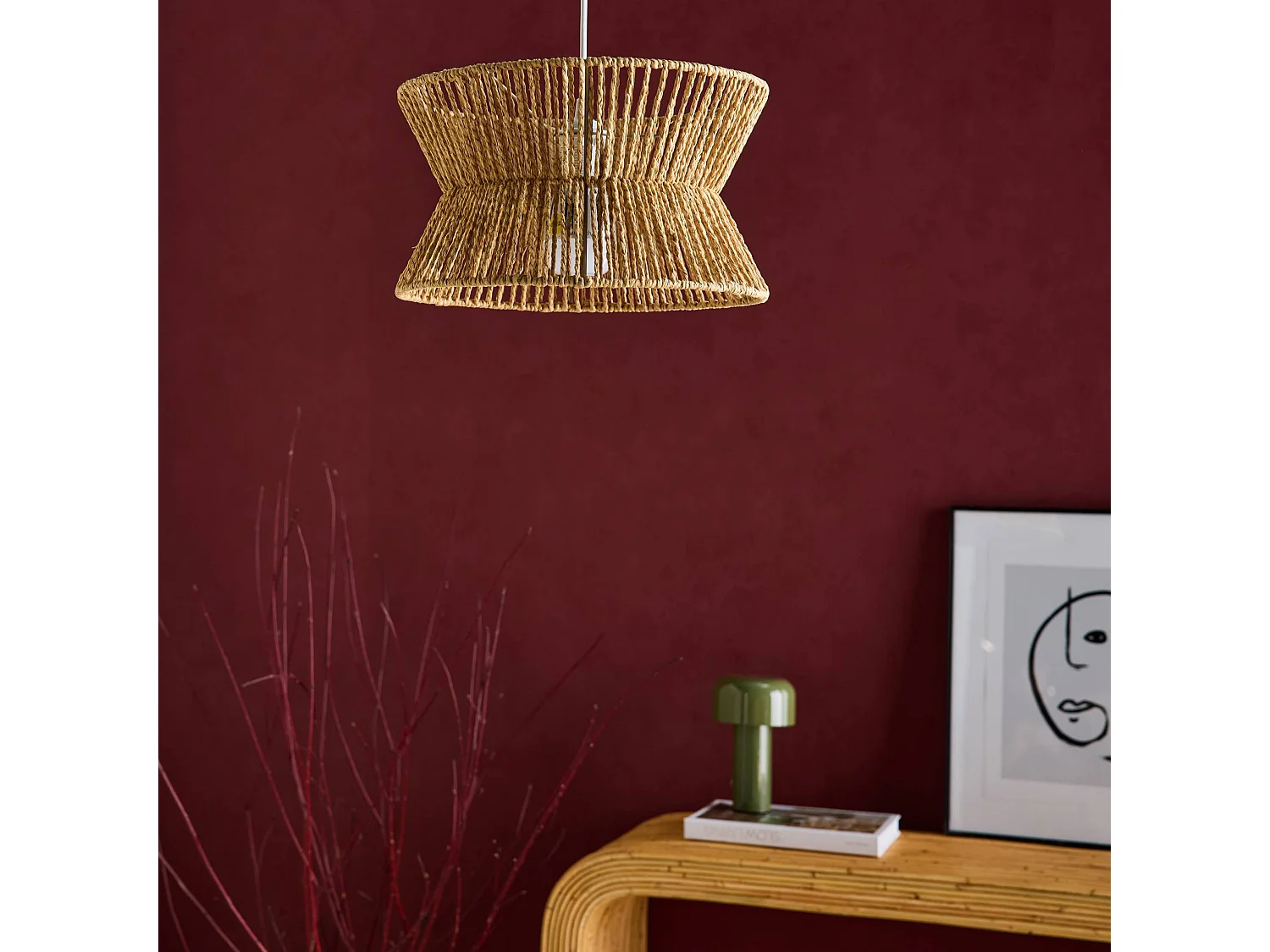 Lámpara colgante de techo con imitación ratán, 35cm natural