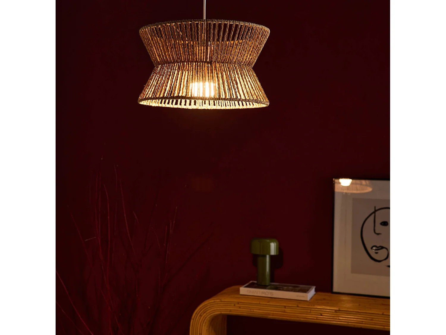 Lámpara colgante de techo con imitación ratán, 35cm natural