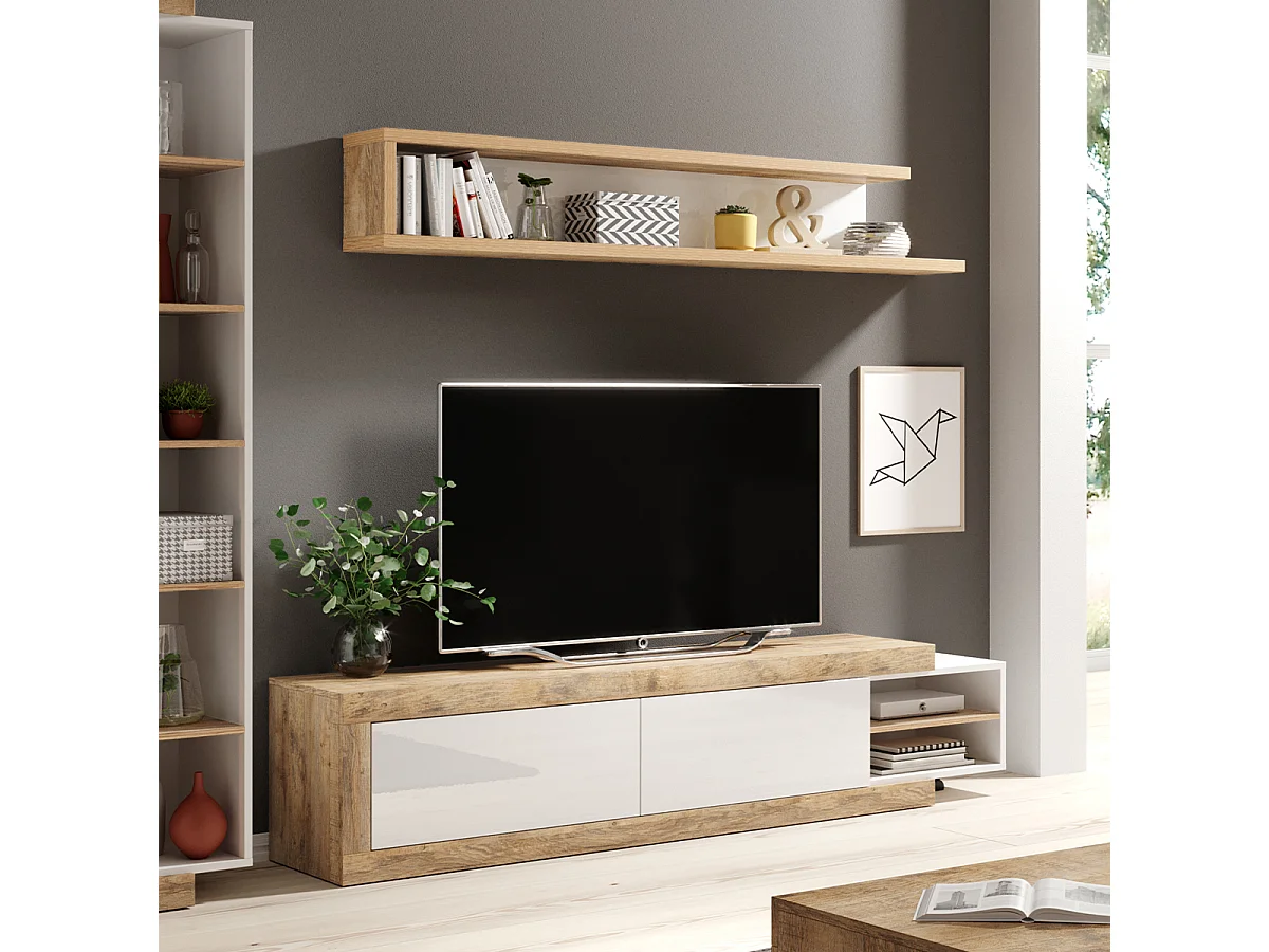 Prateleira de parede Azior branco e madeira