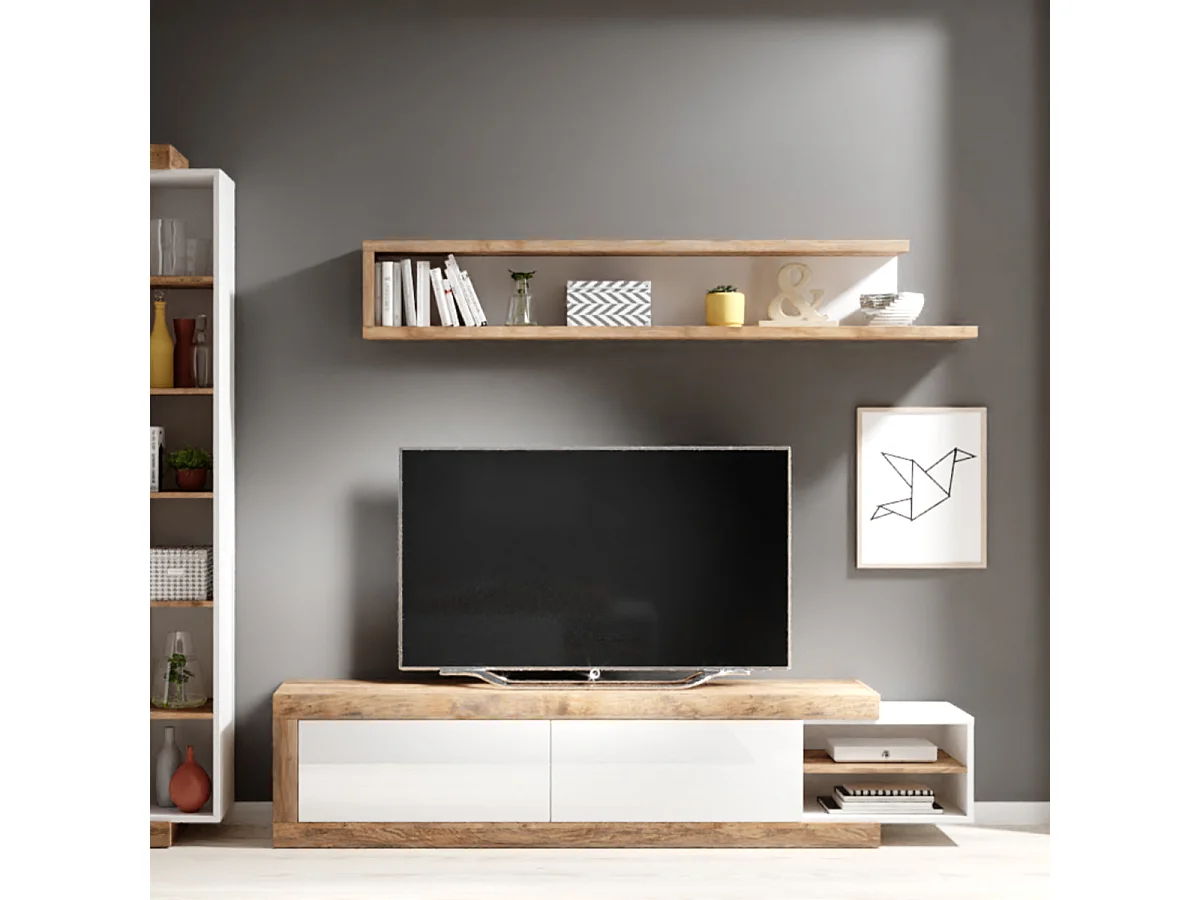 Prateleira de parede Azior branco e madeira