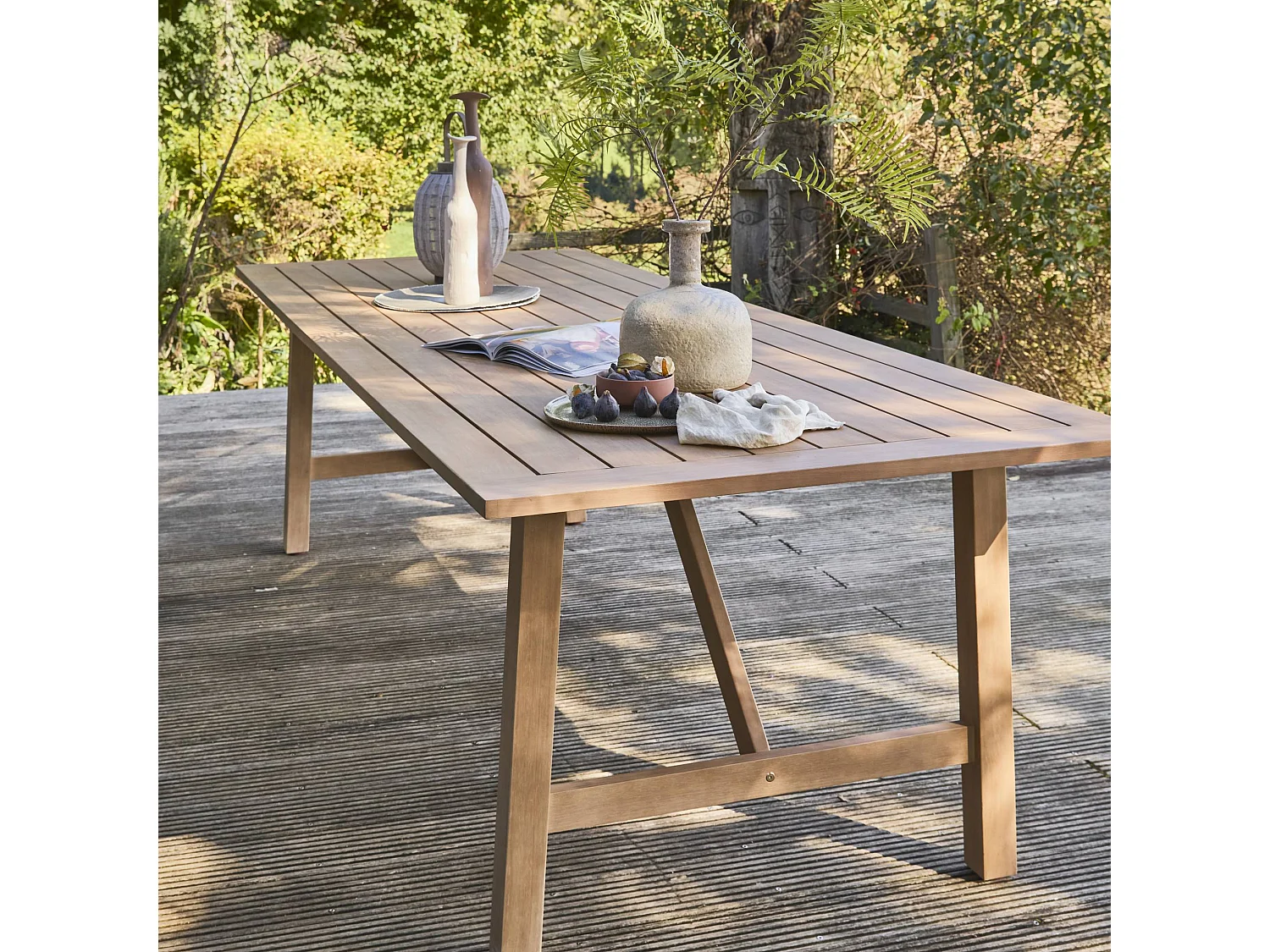 Mesa de jardín de madera de eucalipto de 8 plazas natural