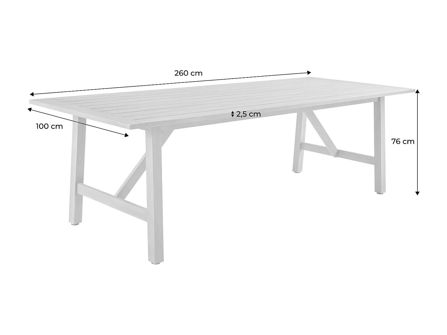 Table de jardin en bois d'eucalyptus LORIA naturel. 8 places. 260 x 100 x 76 cm