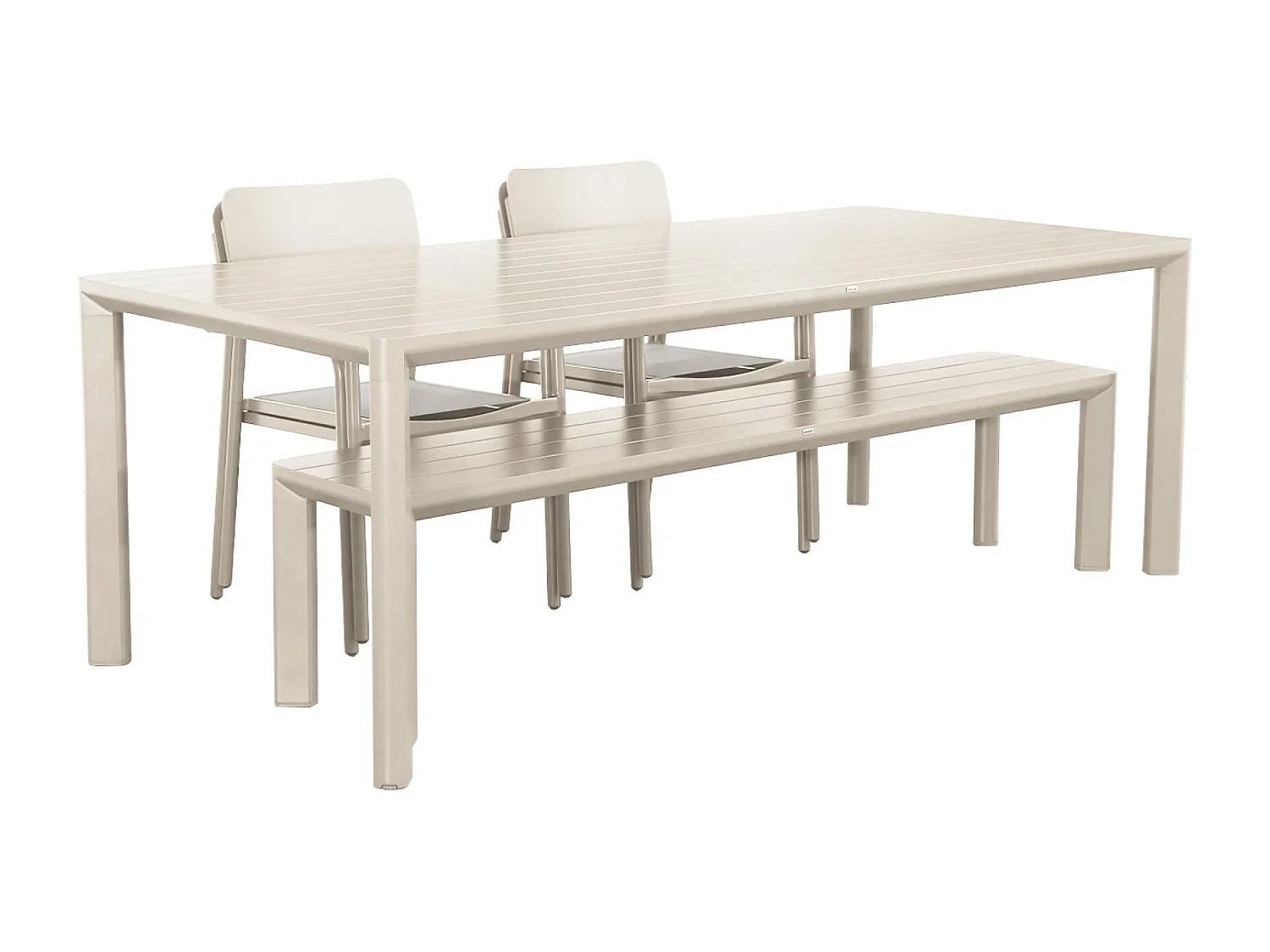Mesa de jardín de aluminio con 1 banco y 4 sillones beige