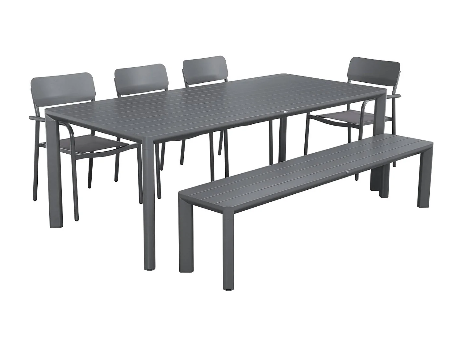 Mesa de jardín de aluminio con 1 banco y 4 sillones antracita