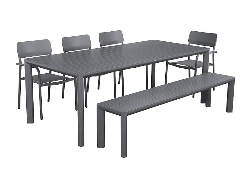 Mesa de jardín de aluminio con 1 banco y 4 sillones antracita