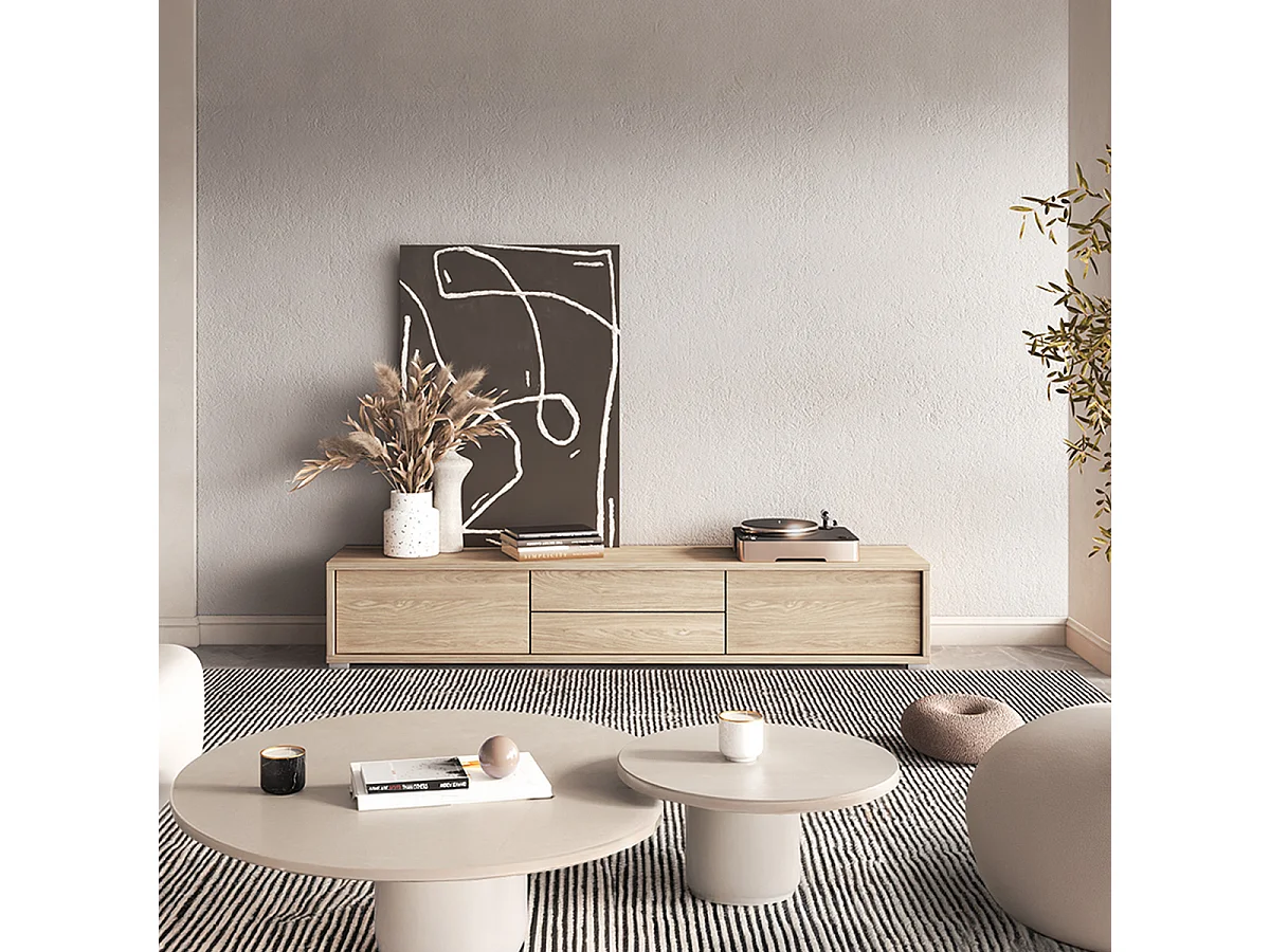 Meuble TV mural 2 portes 2 tiroirs 180 cm Idra Bois