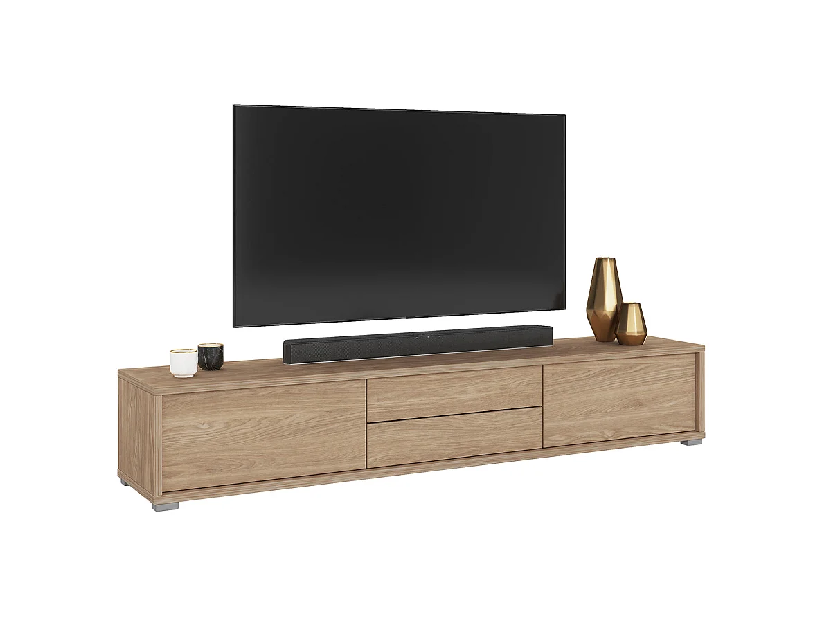 Meuble TV mural 2 portes 2 tiroirs 180 cm Idra Bois