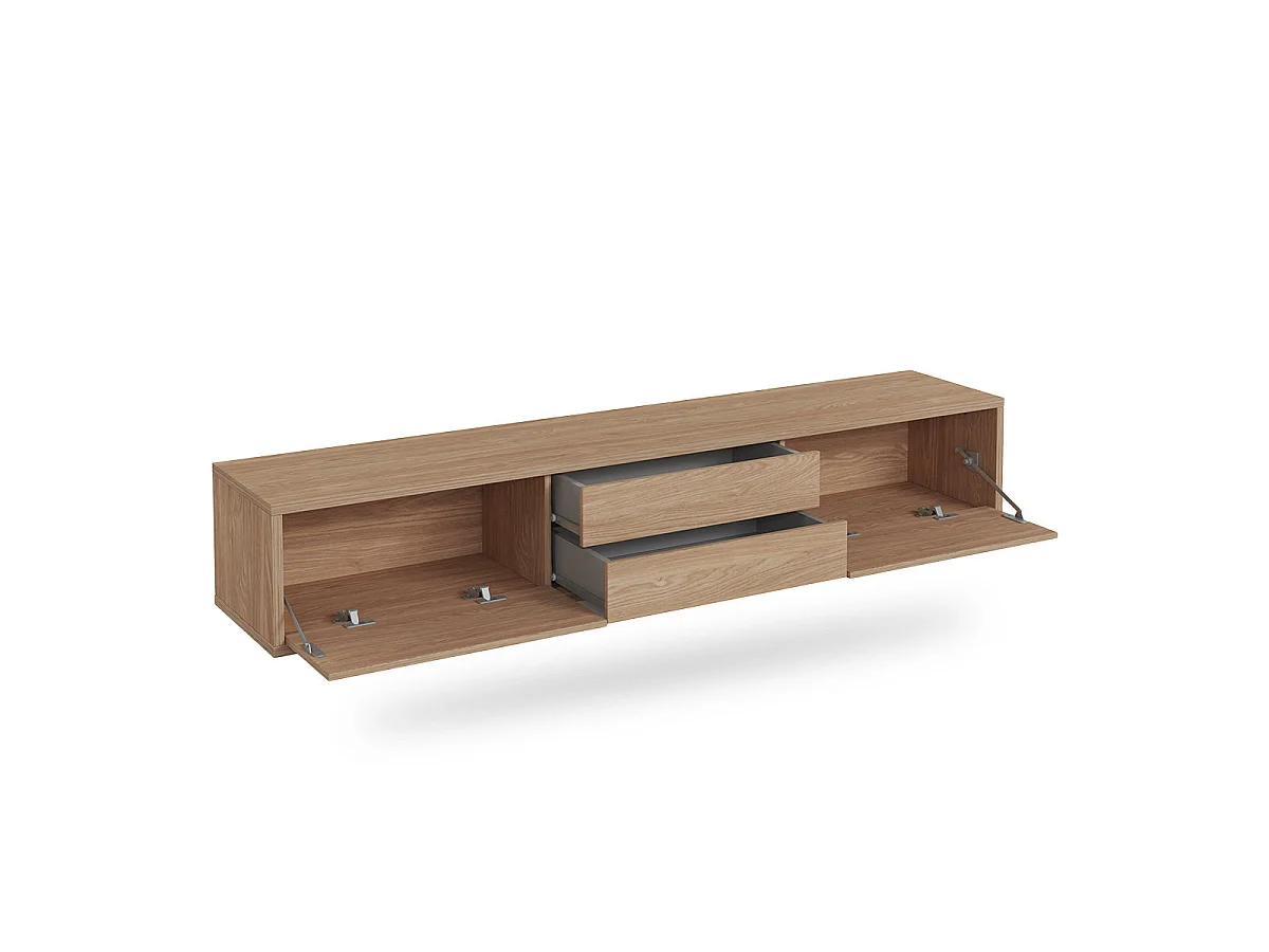 Meuble TV mural 2 portes 2 tiroirs 180 cm Idra Bois