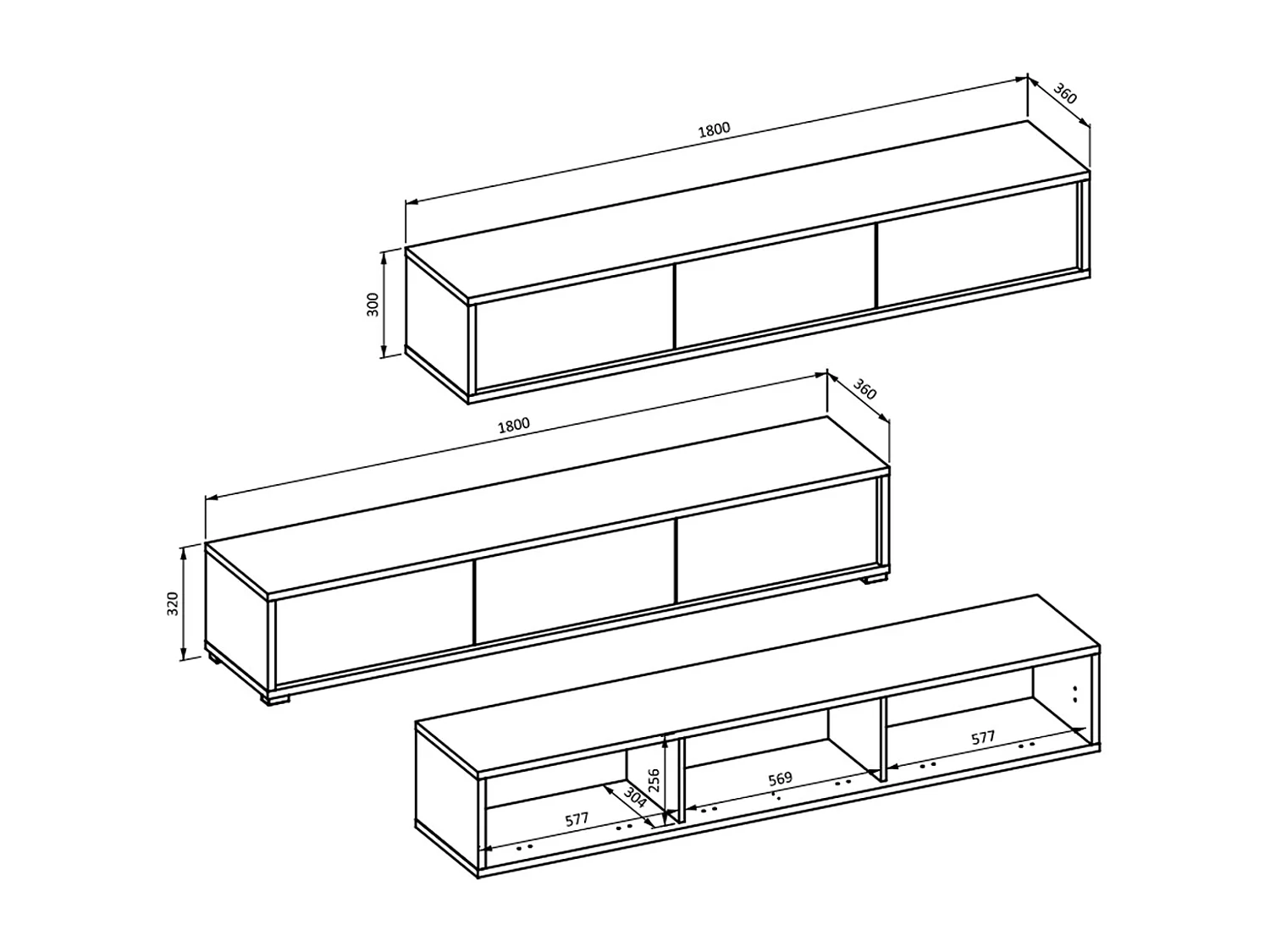 Idra Grijs en Hout 3-deurs 180 cm TV-meubel