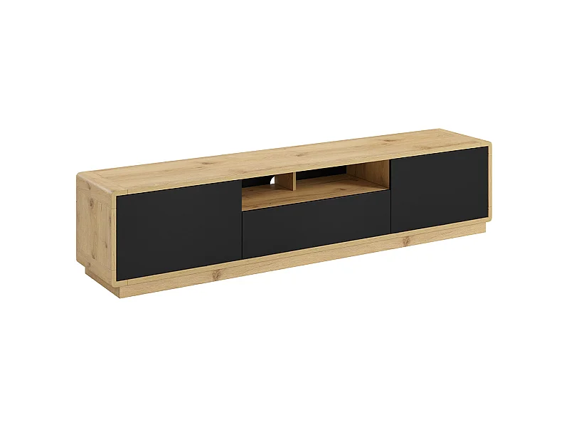 Mueble TV 2 puertas 1 cajón 200 cm Raven Negro y Madera