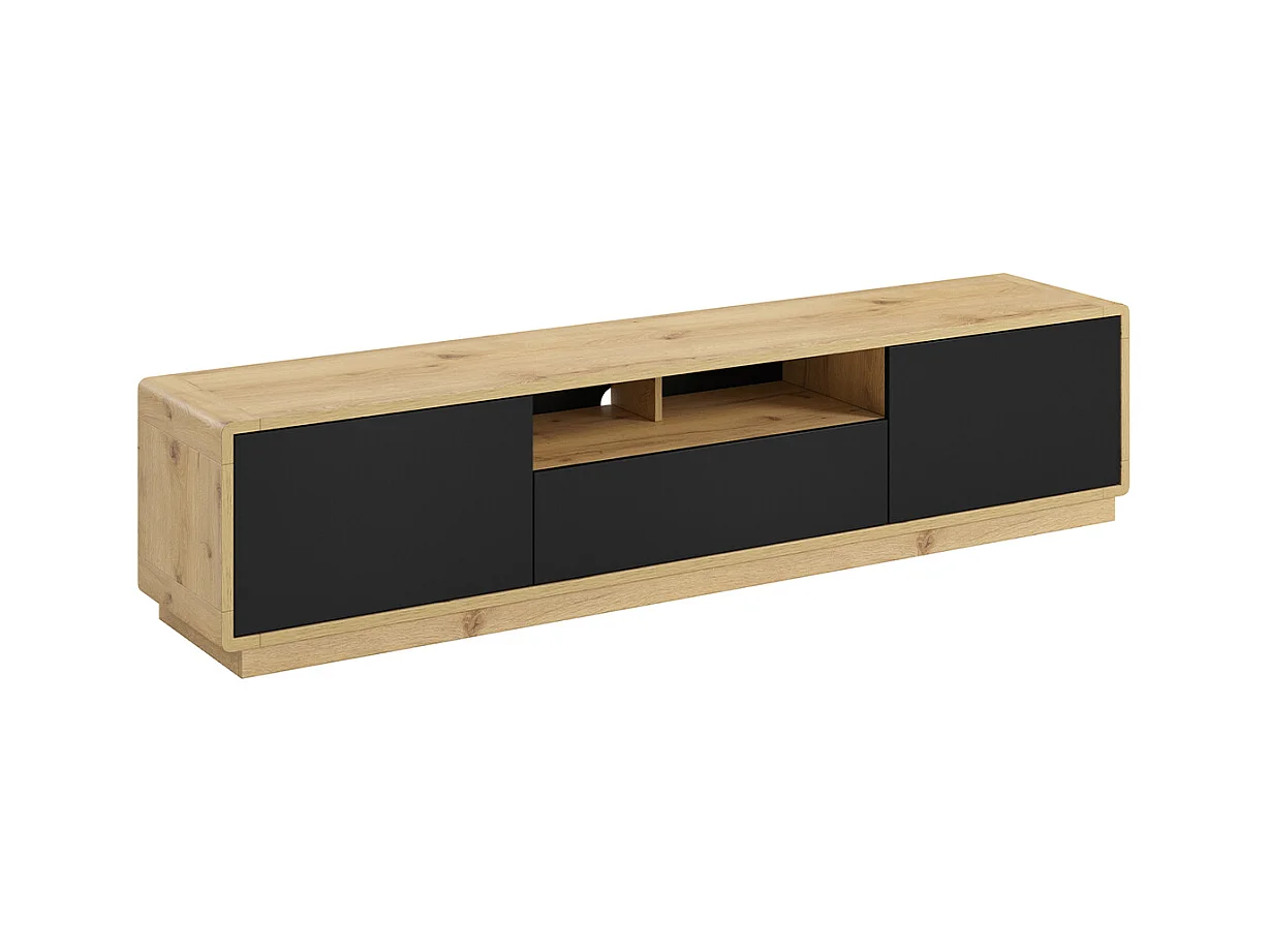 Meuble TV 2 portes 1 tiroir 200 cm Raven Noir et Bois