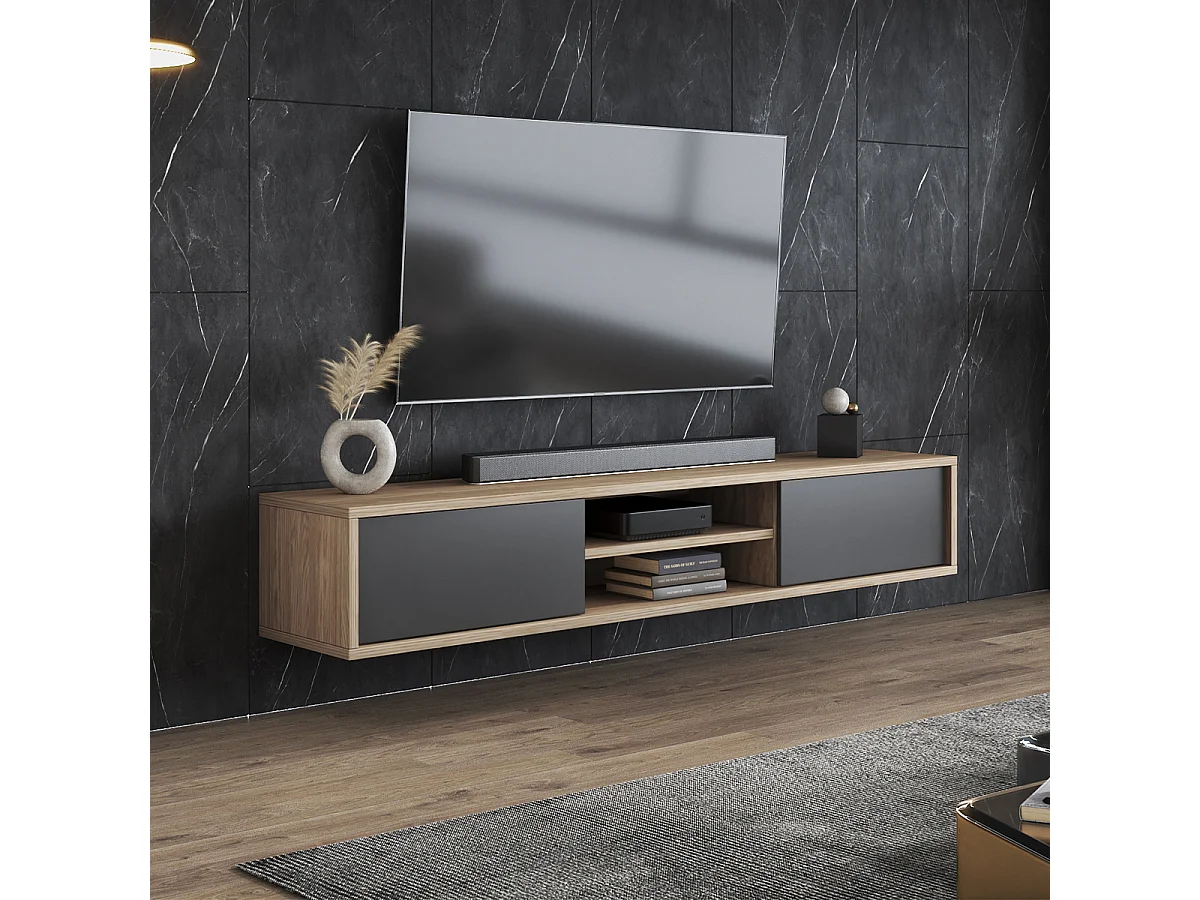 Mueble TV 2 puertas 180 cm Idra Madera y Gris