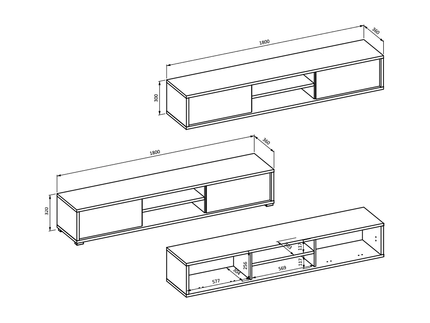 Mueble TV 2 puertas 180 cm Idra Madera y Gris