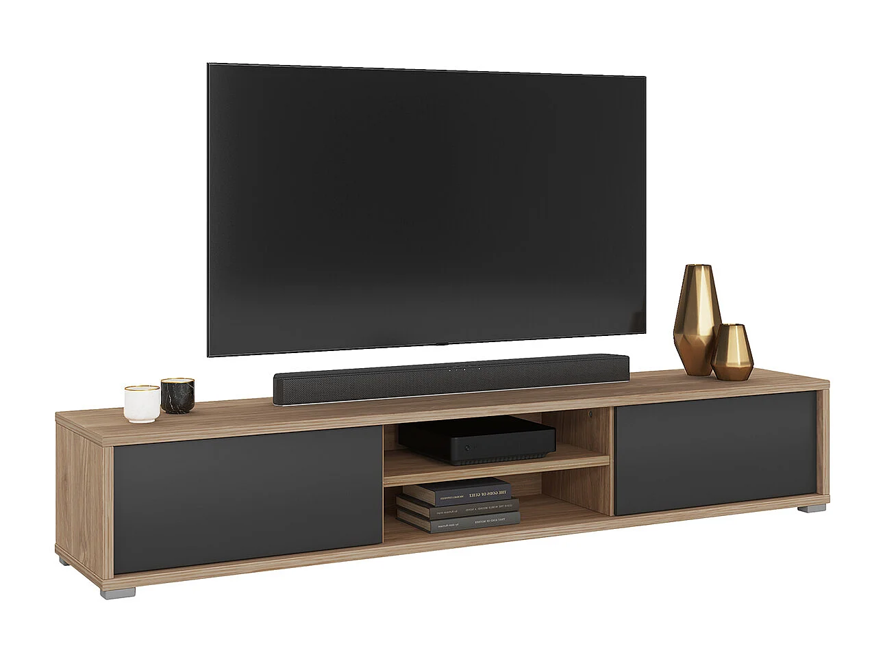 Meuble TV mural 2 portes 180 cm Idra Bois et Gris