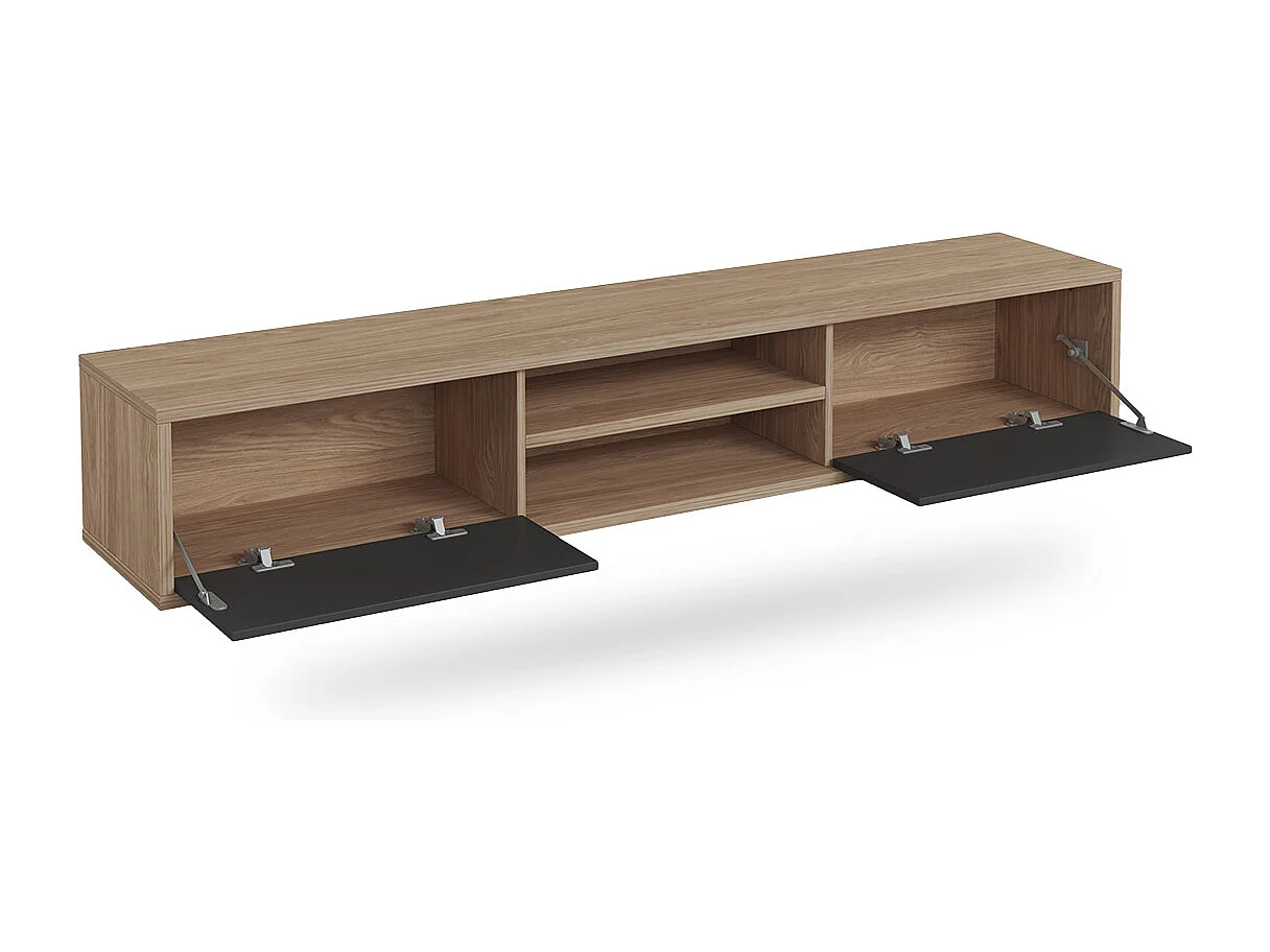 Meuble TV mural 2 portes 180 cm Idra Bois et Gris