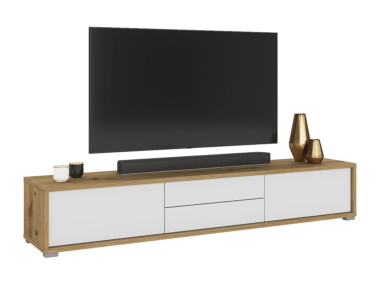 Móvel TV 2 portas 2 gavetas Idra branco e madeira 180cm