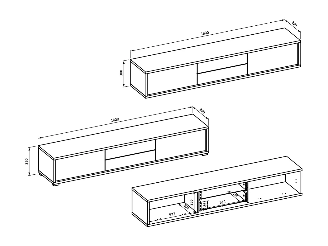 Móvel TV 2 portas 2 gavetas Idra cinzento e madeira 180cm