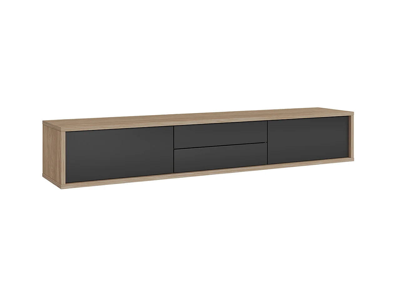 Meuble TV 2 portes 2 tiroirs 180 cm Idra Bois et Gris