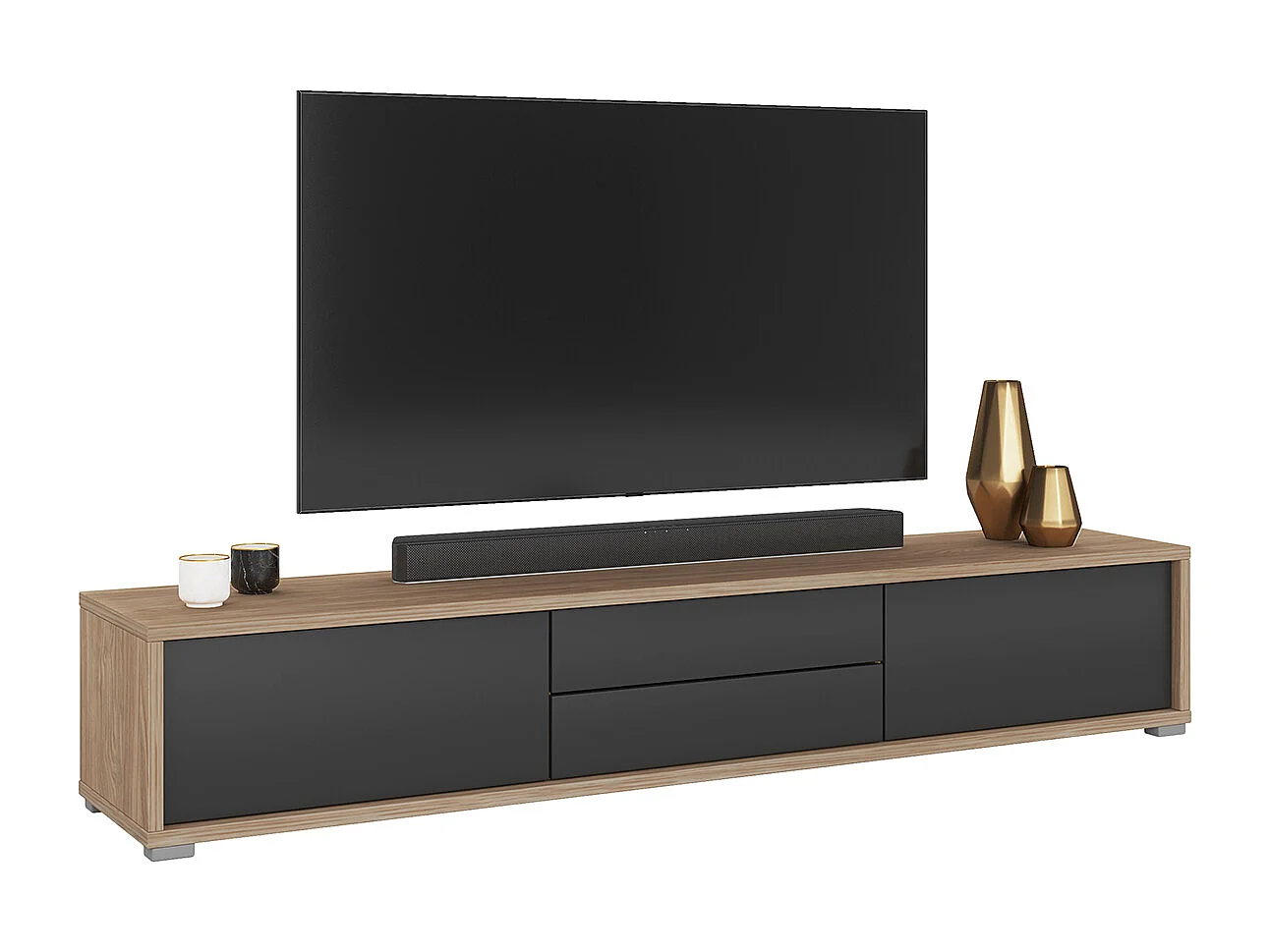 2-door 2-drawer wall-mounted TV stand 180 cm Idra Wood and Grey