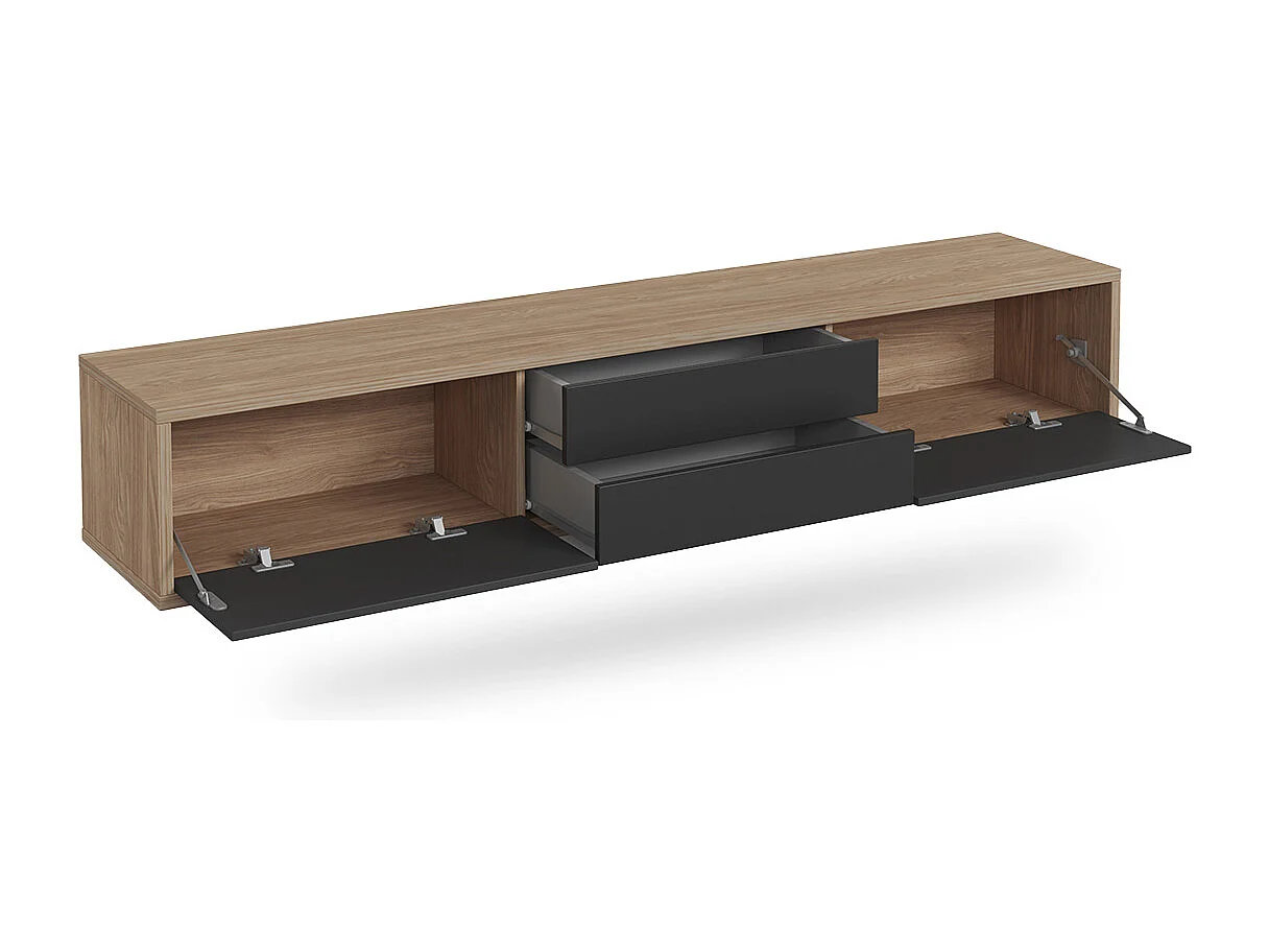 2-door 2-drawer wall-mounted TV stand 180 cm Idra Wood and Grey