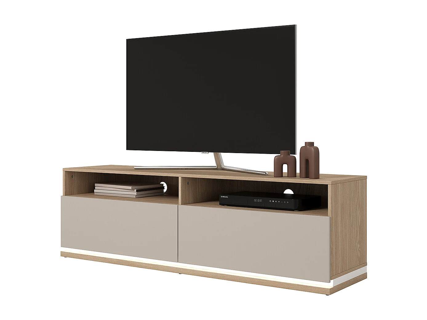 Meuble TV 2 tiroirs 160 cm Iria Cachemire et Bois