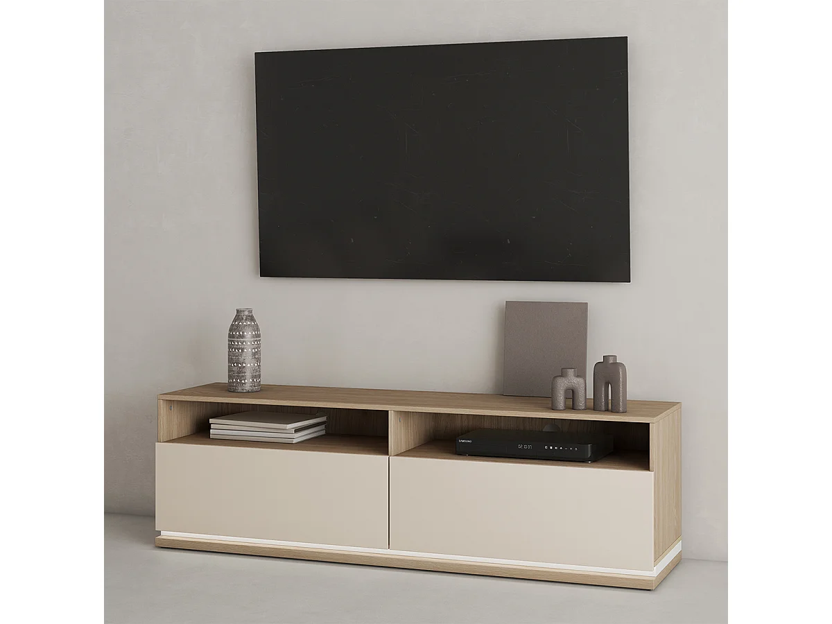 Móvel TV 2 gavetas Iria caxemira e madeira 160,1cm